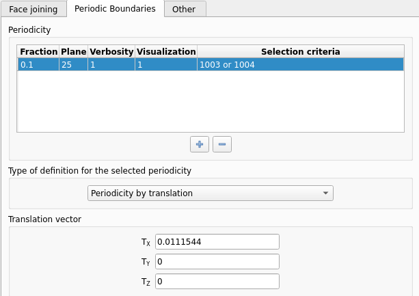 Selection of the periodic boundary pair in the code_saturne GUI.