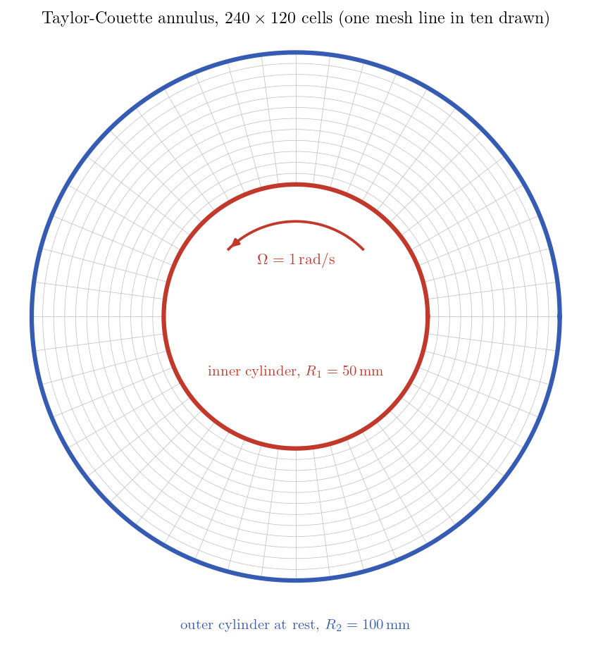 Annulus, mesh and boundary conditions.